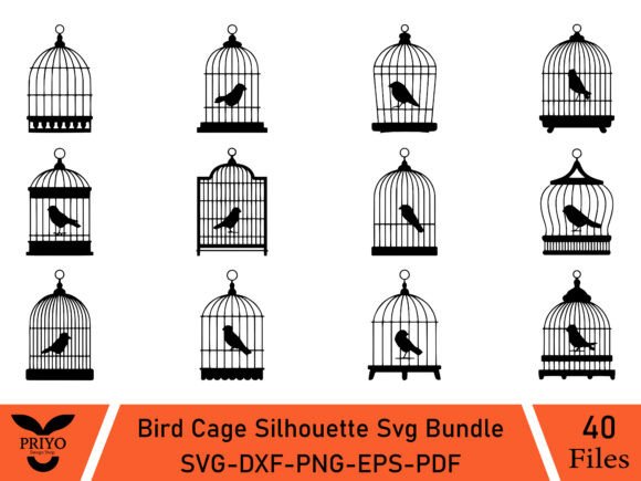Bird Cage Silhouette SVG Bundle for Graphics & Crafts