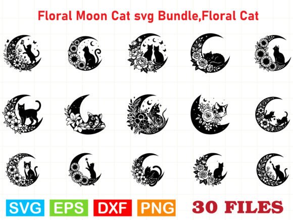 Floral Moon Cat Svg Bundle: Graphics for Crafts