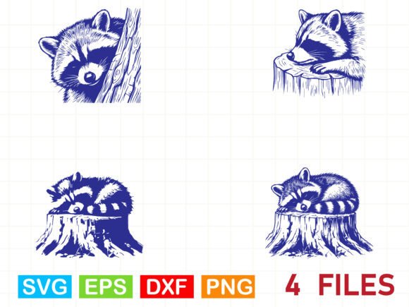 Raccoon Sleeping on Tree Stump Laser Svg